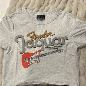 Fender Kids Light Gray Tee with Orange and Red Guitar